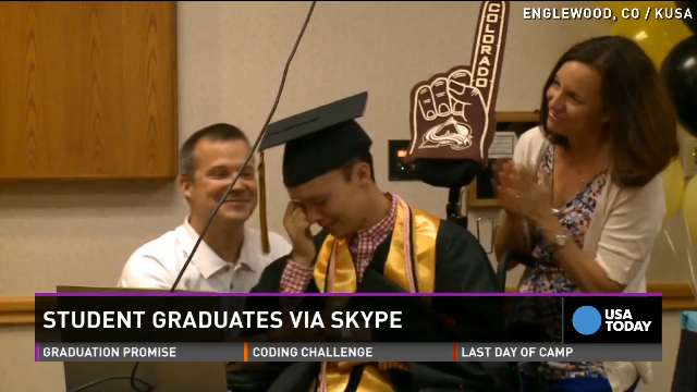 Paralyzed teen attends high school graduation via Skype