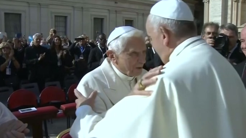 Two popes attend gathering for elderly at Vatican