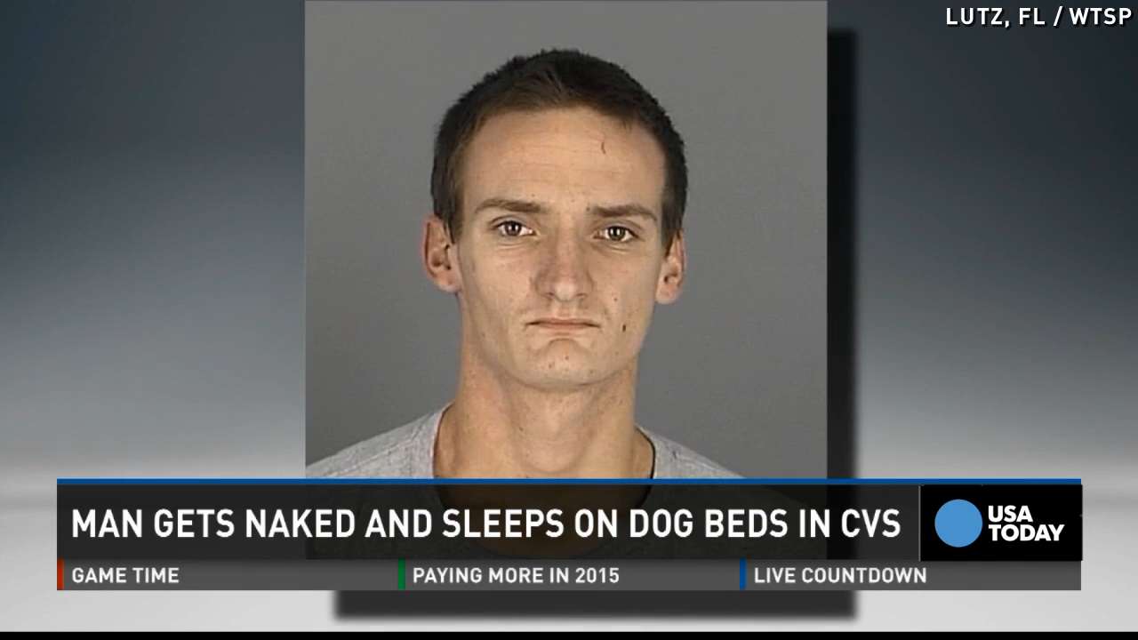 Naked man slept on dog beds at drug store