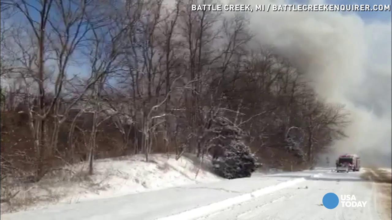 Truck carrying fireworks explodes after pileup