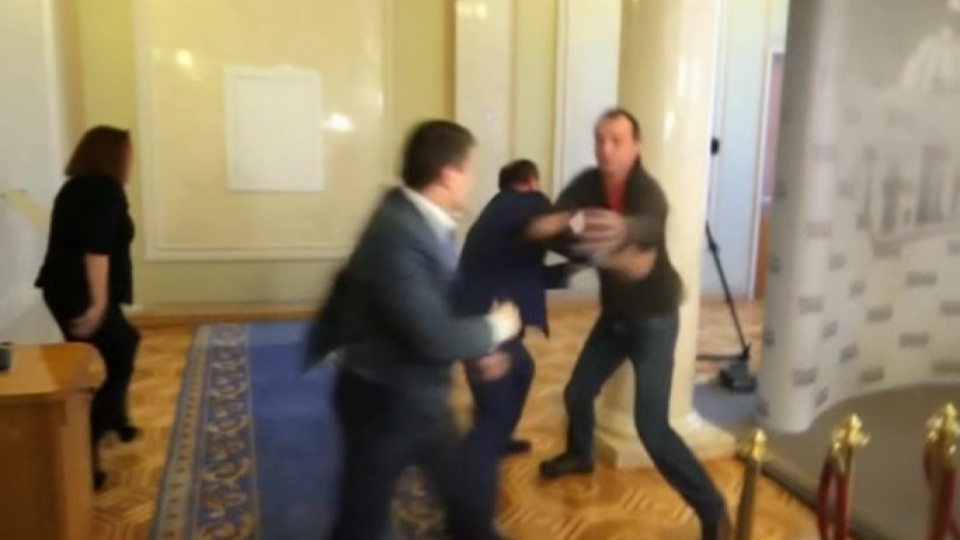 Ukrainian Deputies Fight Outside Of Parliament Chamber