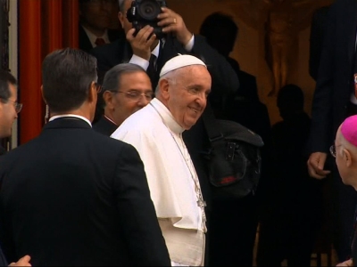 Pope Arrives At St. Patrick's Catholic Church