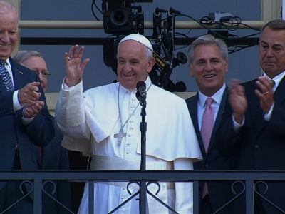 Pope Visits Father Serra Statue, Speaks to Crowd