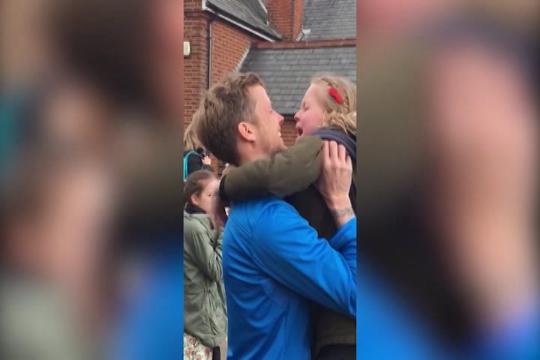 Girl Gleefully Reunites With Her Father