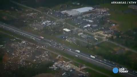 Tornado's destruction seen from air