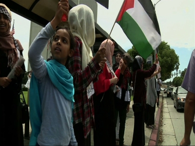 Raw: Israel, Palestine supporters rally in US