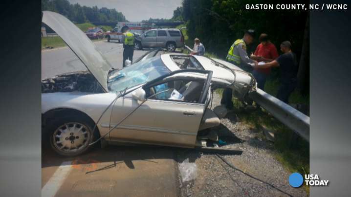 Pregnant woman survives car being cut in half in wreck